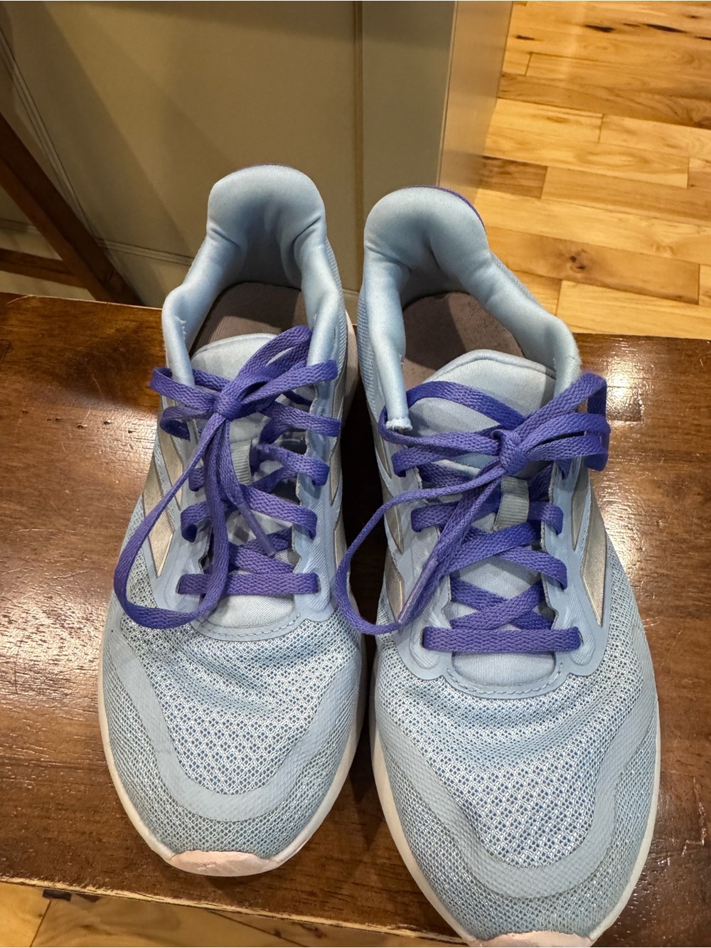 Kids Light Blue Athletic Sneakers with Purple Laces